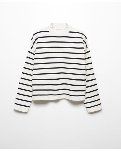 Mango Perkins Neck Stripe-print Sweater - White