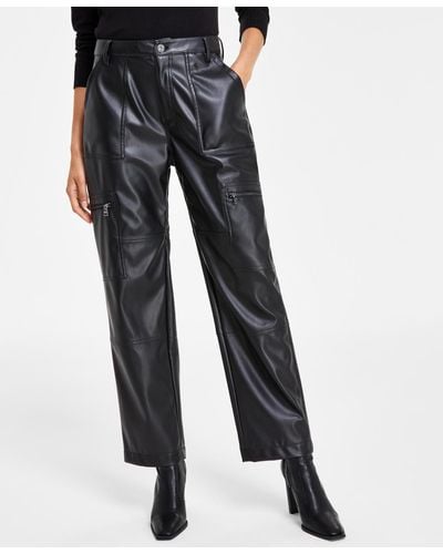 DKNY Faux-leather High-rise Cargo Pants - Blue