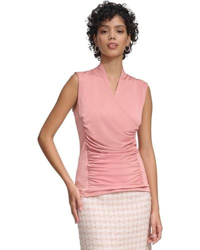 Calvin Klein Sleeveless Faux-wrap Top - Pink