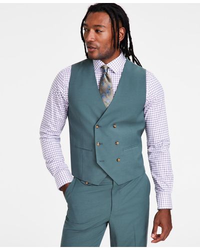 Tayion Collection Classic Fit Double-breasted Suit Vest - Blue