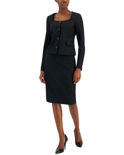 Nipon Boutique Scoop-neck Jacket & Pencil Skirt Suit - Black