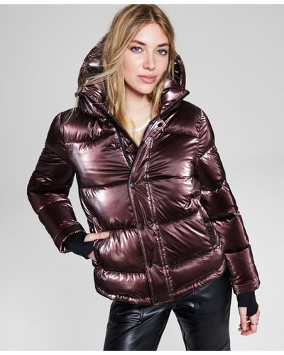 BCBGeneration Hooded Thumbhole-cuff Puffer Coat - Brown