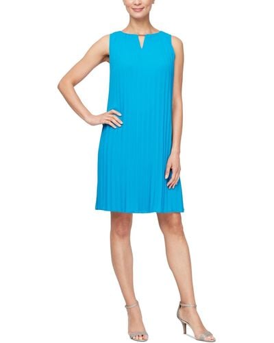 Sl Fashions Pleated Sleeveless Shift Dress - Blue