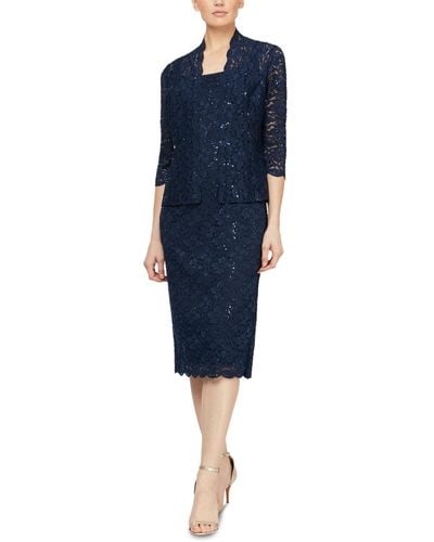 Sl Fashions 2-pc. Lace Jacket & Midi Dress Set - Blue