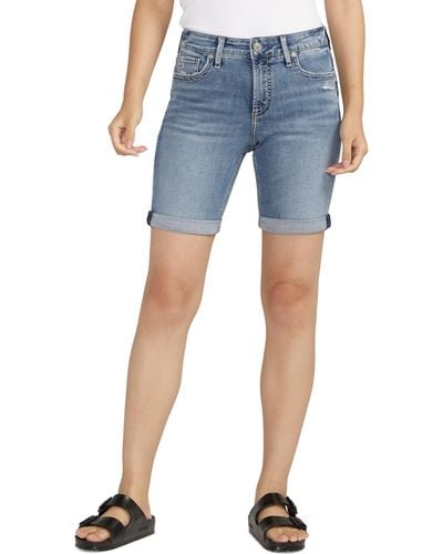 Silver Jeans Co. Elyse Mid-rise Denim Bermuda Shorts - Blue