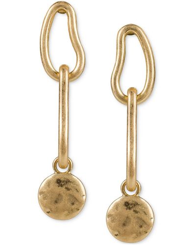 Patricia Nash Gold-tone Hammered Link & Disc Linear Drop Earrings - Metallic