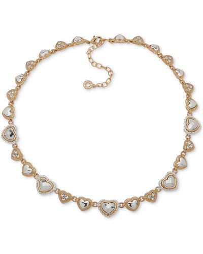 Anne Klein Two-tone Crystal Heart Motif Collar Necklace - Metallic