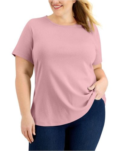 Karen Scott Plus Size Cotton T-shirt, Created For Macy's - Pink