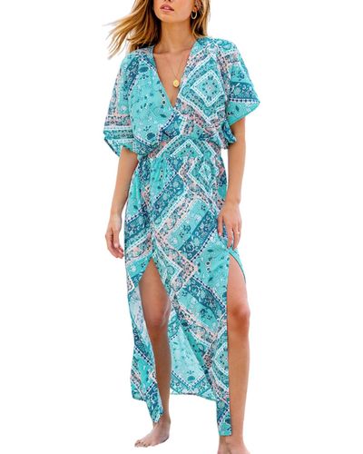 CUPSHE Floral Paisley Print M-slit Beach Dress - Blue
