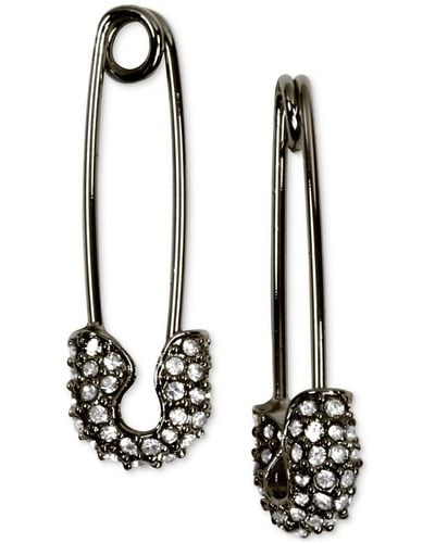 Karl Lagerfeld Hematite-tone Crystal Pavé Safety Pin Earrings - Black
