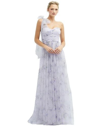 Dessy Collection Floral Scarf Tie One-shoulder Tulle Dress - Purple