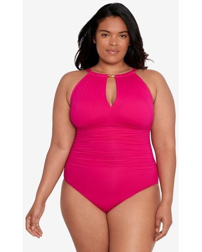 Lauren by Ralph Lauren Plus Size Halter-neck One Piece Swimsuit - Pink