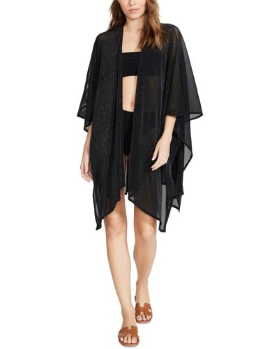 Steve Madden Open Metallic Shimmer Kimono Cover Up - Black