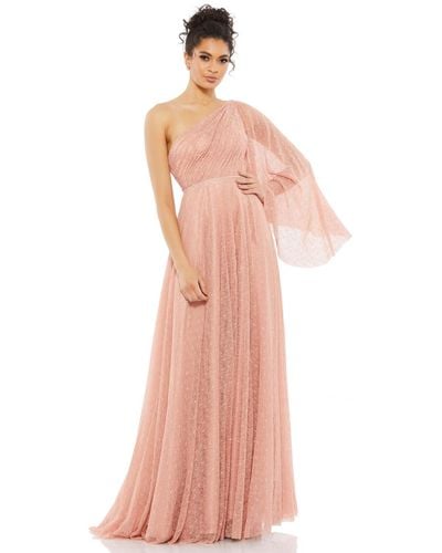 Mac Duggal Lace One Shoulder Illusion Sleeve A Line Gown - Pink
