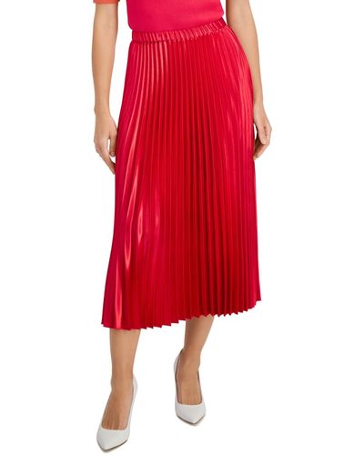 Anne Klein Pleated Pull-on Midi Skirt - Red