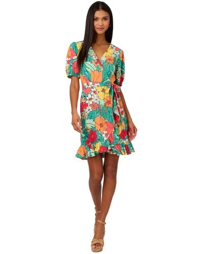 Adrianna Papell Floral-print Wrap Dress - Red