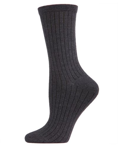 Natori Solid Ribbed Knit Cashmere Blend Crew Socks - Gray