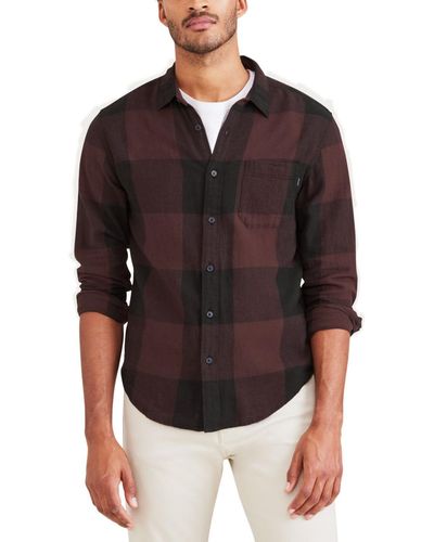 Dockers Regular-fit Plaid Long-sleeve Casual Shirt - Black