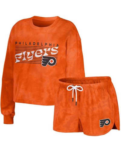 WEAR by Erin Andrews Philadelphia Flyers Tie-dye Cropped Pullover Sweatshirt And Shorts Lounge Set - Orange