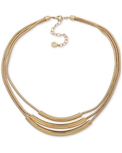 Anne Klein Tone Curved Bar Layered Collar Necklace - Metallic