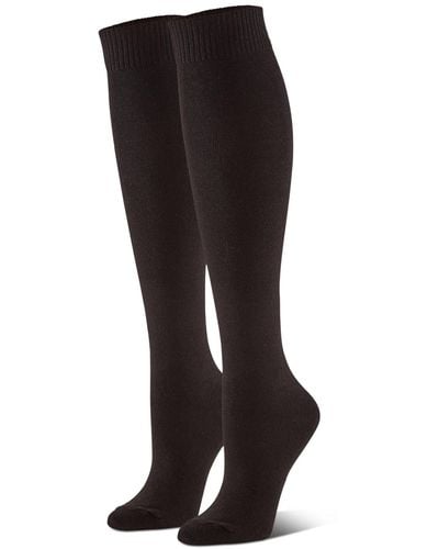 Hue Flat Knit Knee High Socks 3 Pair Pack - Black