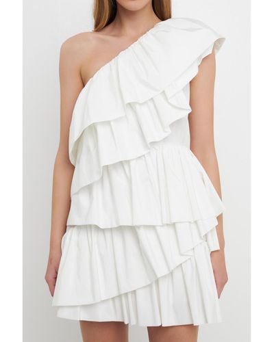 Endless Rose One-shoulder Ruffled Mini Dress - White