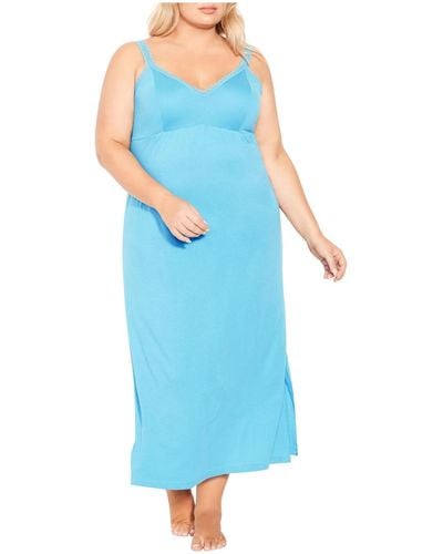 Avenue Plus Size Lace Trim Maxi Sleep Dress - Blue