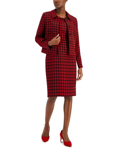 Nipon Boutique Houndstooth Jacket & Dress Set - Red
