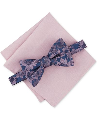 BarIII Malaga Floral Bow Tie & Solid Pocket Square Set - Pink