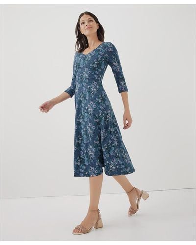 Pact Organic Cotton Fit & Flare Midi Party Dress - Blue