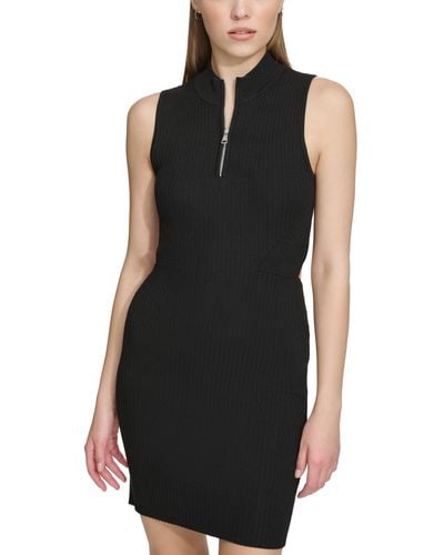 DKNY Open-back Half-zip Ribbed Dress - Black
