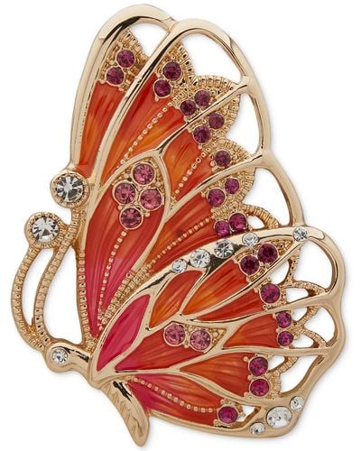 Anne Klein Gold-tone Crystal Butterfly Pin - Red