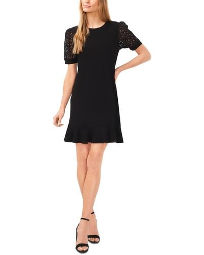 Cece Lace-puff-sleeve Mixed-media Knit Dress - Black