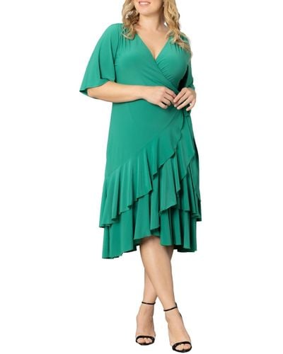Kiyonna Plus Size Miranda Ruffle Wrap Dress - Green
