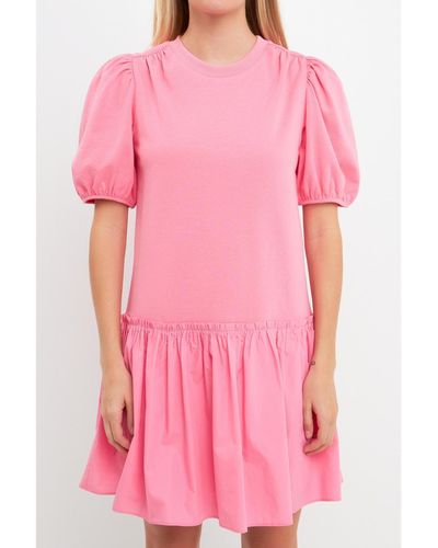 English Factory Mixed Media Mini Dress - Pink
