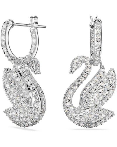 Swarovski Crystal Swan Iconic Swan Drop Earrings - White