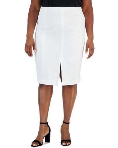 Kasper Plus Size Stretch Crepe Front-slit Pencil Skirt - White