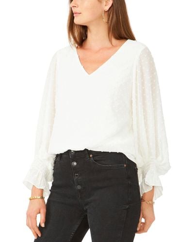 Vince Camuto Clip-dot Smocked-cuff Top - White