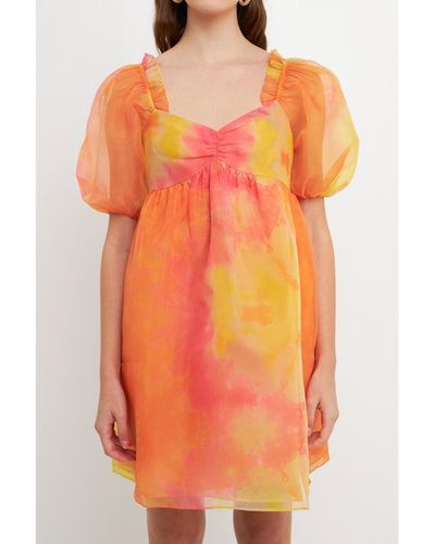Endless Rose Ganza Tie-dye Babydoll Dress - Orange