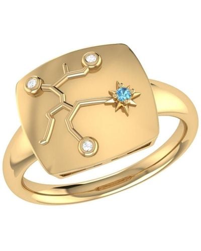 LuvMyJewelry Sagittarius Archer Design Sterling Silver Blue Topaz Stone Diamond Signet Ring - Metallic