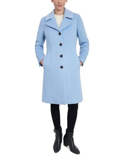 Anne Klein Single-breasted Wool Blend Walker Coat - Blue