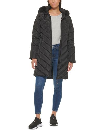 Tommy Hilfiger Faux-fur-trim Hooded Puffer Coat - Gray