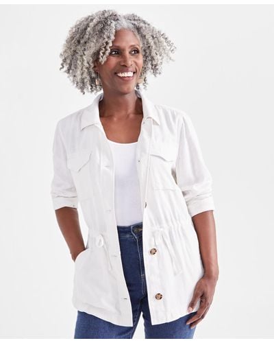 Style & Co. Linen Blend Long-sleeve Field Jacket - White