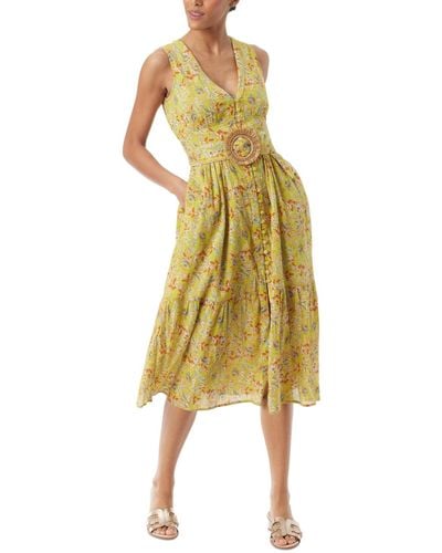 Sam Edelman Selene Cotton Belted Midi Dress - Yellow
