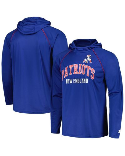 Starter Distressed New England Patriots Gridiron Classics Throwback Raglan Long Sleeve Hooded T-shirt - Blue