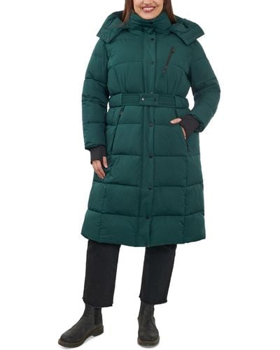 BCBGeneration Plus Size Belted Hooded Puffer Coat - Green