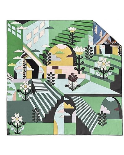 Jessie Zhao New York Double Sided Silk Scarf Of Imagination - Green