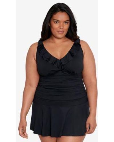 Lauren by Ralph Lauren Plus Size Ruffled Tankini Top Ruffled Swim Skirt - Black