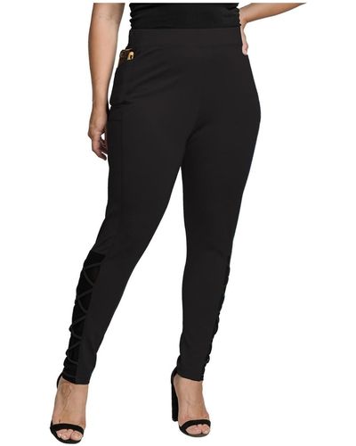 Standards & Practices Plus Size Interlaced Mesh leggings With Side Pockets - Black