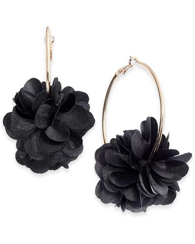 INC International Concepts Fabric Flower Hoop Earrings - Black